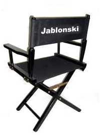 Empty director's chair labeled "Jablonski"