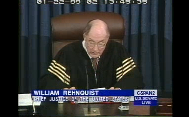 Chef Justice Rehnquist presiding in the Senate impeachment trial of Bill Clinton