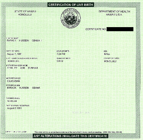 Obama Certification of Live Birth