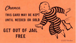 Get out of jail free card from Monopoly board game.