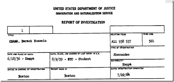 Image dated 7/22/64 showing Barack Obama Sr. last entered the US in 1959