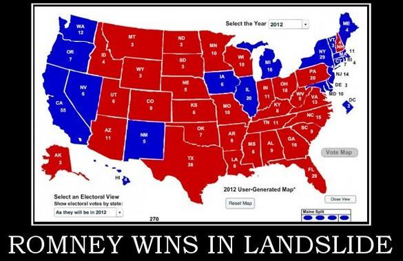 Electoral map showing Romney win