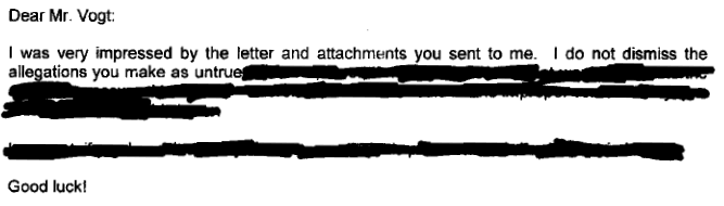 Heavily redacted letter