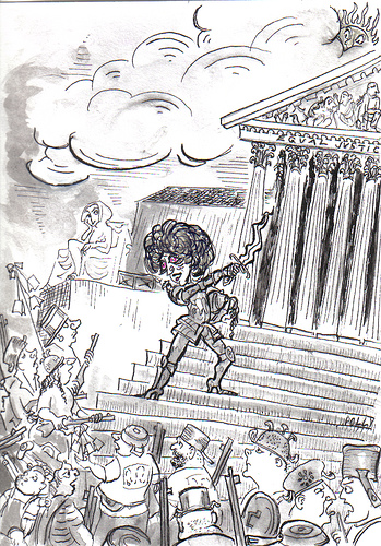 line drawing of Orly Taitz Storming the Supreme Court